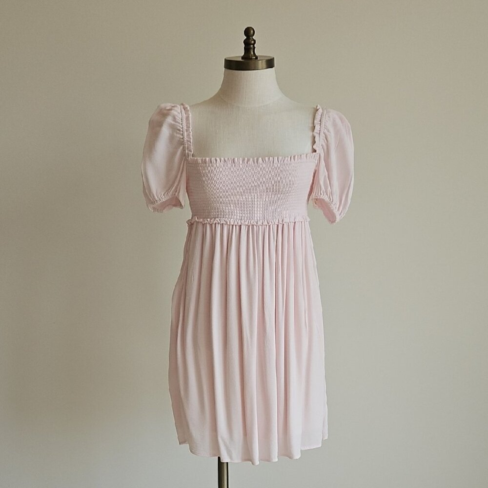 Aritzia Sundeh Baby Pink Smocked Mini Dress